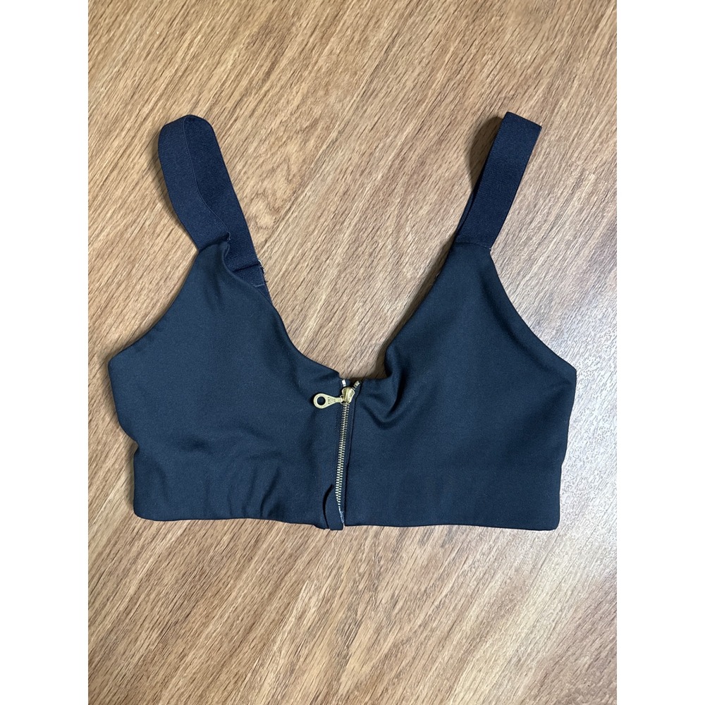 Girlfriend Collective Black Front Zip Sports Bra XS Adjustable Straps Activewear